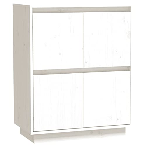 Unfade Memory Kommode/Sideboard Beistellschrank Kiefer-Massivholz Schrank mit 4 Türen Standschrank Wohnbereich Mehrzweckschrank 60x34x75 cm (Weiß)