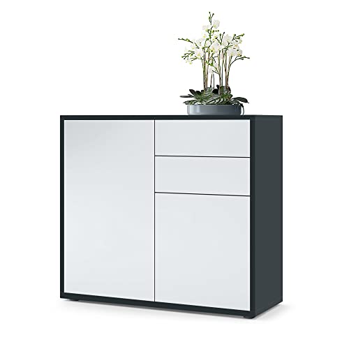 Vladon Sideboard Ben, Kommode mit 2 Türen und 2 Schubladen, Schwarz matt/Weiß matt (79 x 74 x 36 cm)