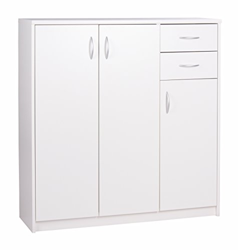Kommode - Highboard mit 3 Türen und 2 Schubladen (B/H/T: ca.: 109 x 111 x 35 cm) Topplatte 22 mm gesoftet, (Melaminharzbeschichtet - kratzfest & wasserabweisend) weiß