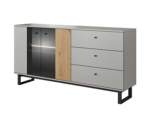 Furniture24 Kommode AVIO Sideboard 175 cm breit 2 Türiger mit 3 Schubladen Schrank Wohnzimmerschrank mit LED Beleuchtung