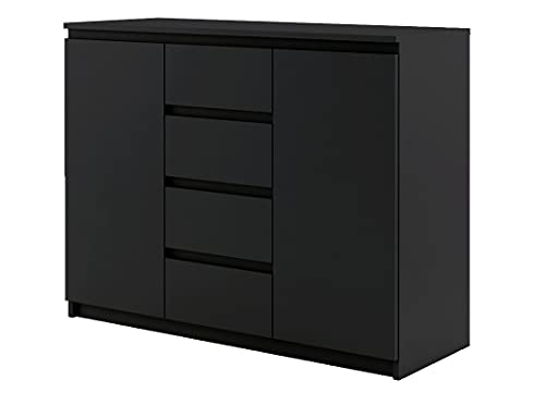 Kommode Sideboard IDEA ID-04 mit 2 Türen, 4 Schubladen (Schwarz Matt)